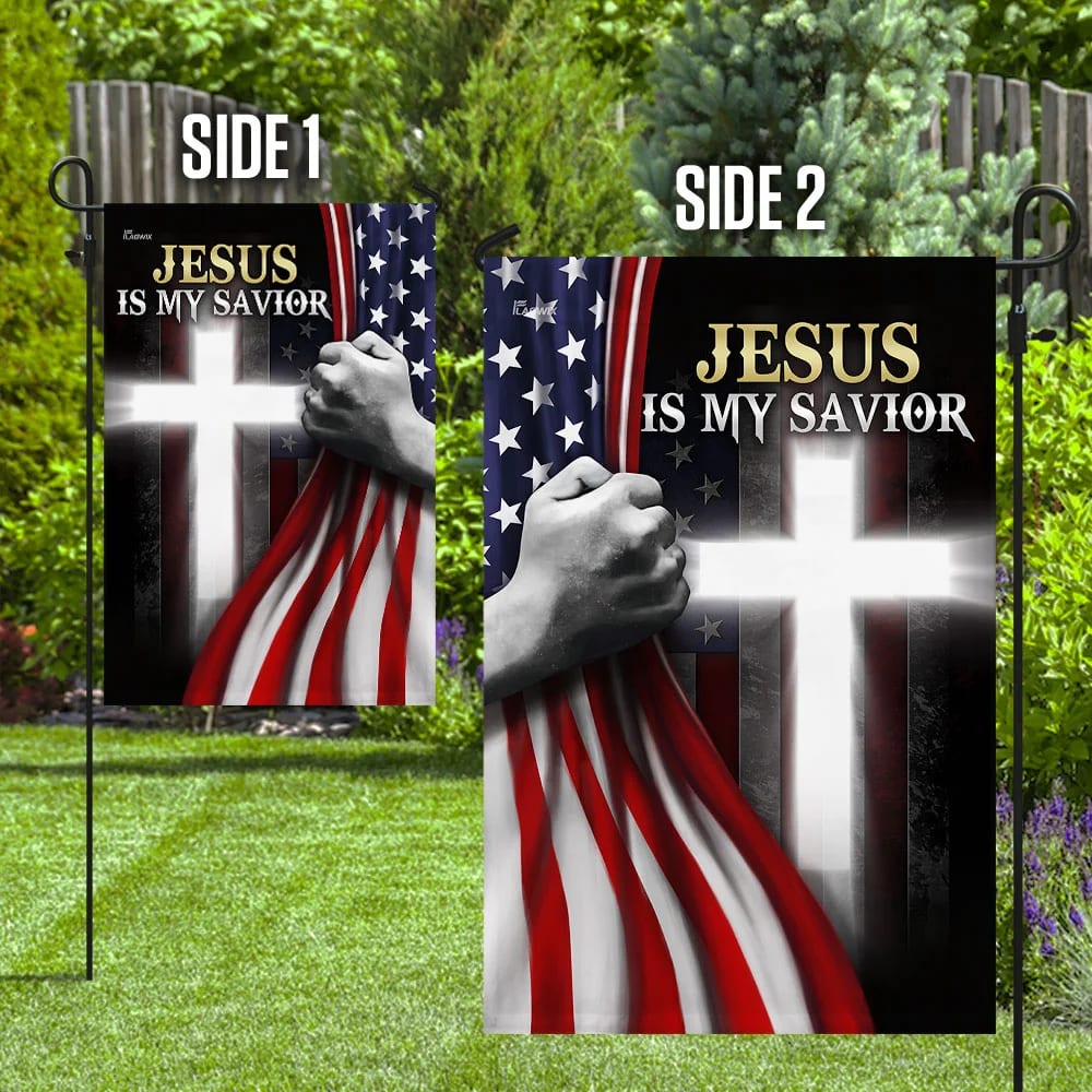 Jesus Is My Savior American House Flags - Christian Garden Flags - Outdoor Christian Flag