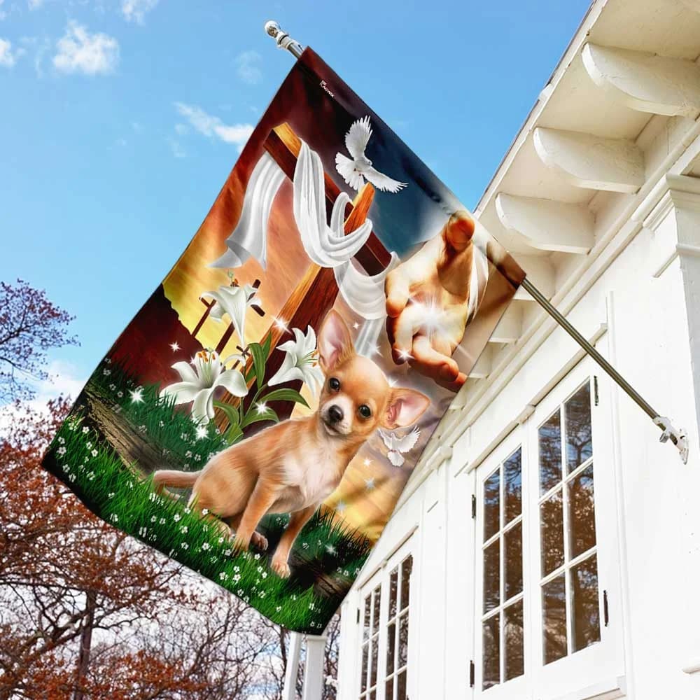 Jesus Is My Savior Chihuahua Is My Therapy Dog And Jesus Chihuahua House Flag - Christian Garden Flags - Christian Flag - Religious Flags