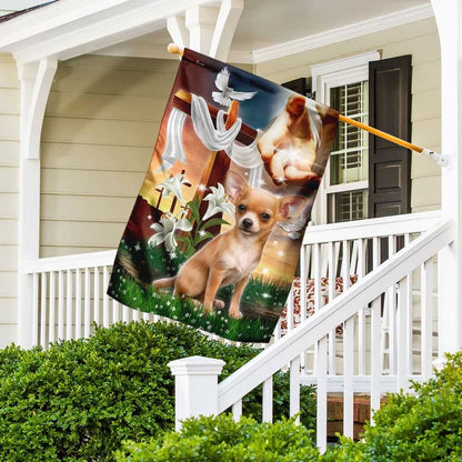 Jesus Is My Savior Chihuahua Is My Therapy Dog And Jesus Chihuahua House Flag - Christian Garden Flags - Christian Flag - Religious Flags