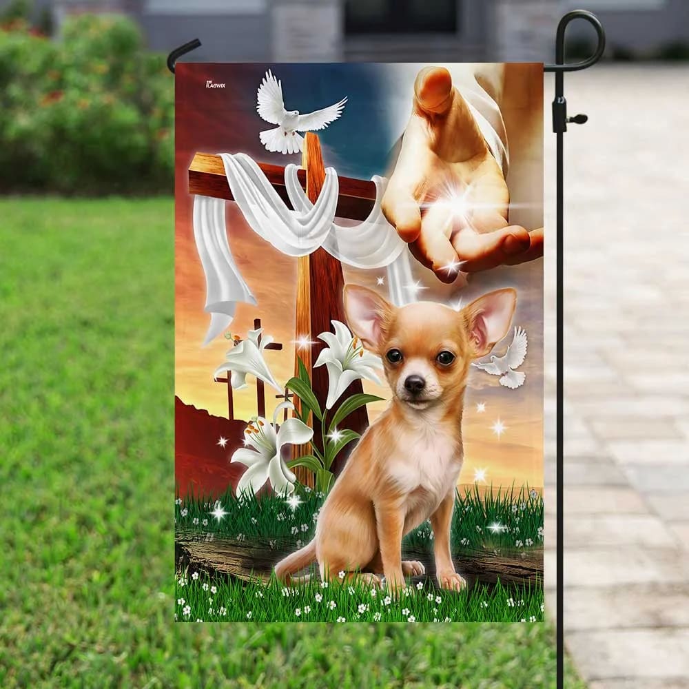 Jesus Is My Savior Chihuahua Is My Therapy Dog And Jesus Chihuahua House Flag - Christian Garden Flags - Christian Flag - Religious Flags