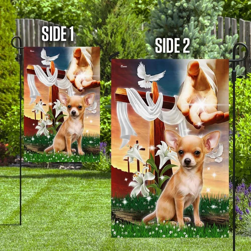 Jesus Is My Savior Chihuahua Is My Therapy Dog And Jesus Chihuahua House Flag - Christian Garden Flags - Christian Flag - Religious Flags