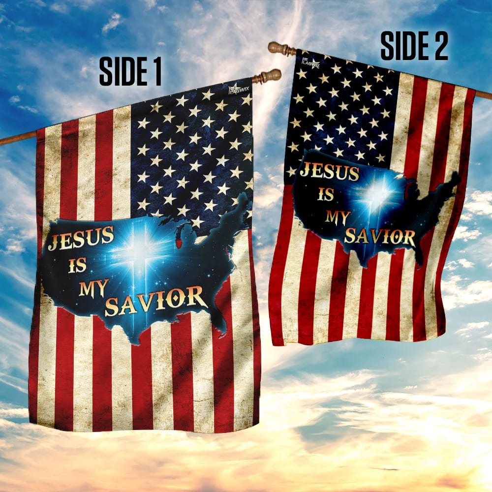 Jesus Is My Savior Christian Cross American House Flags - Christian Garden Flags - Outdoor Christian Flag