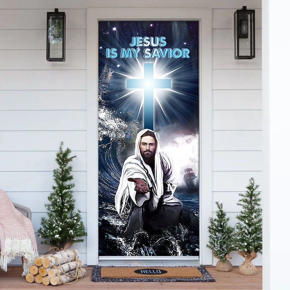 Jesus Is My Savior Door Cover - Religious Door Decorations - Christian Home Decor