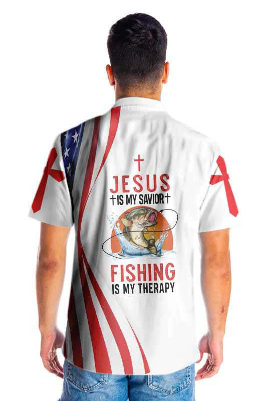 Jesus Is My Savior Fishing Is My Therapy Hawaiian Shirt - Christian Hawaiian Shirts For Men & Women