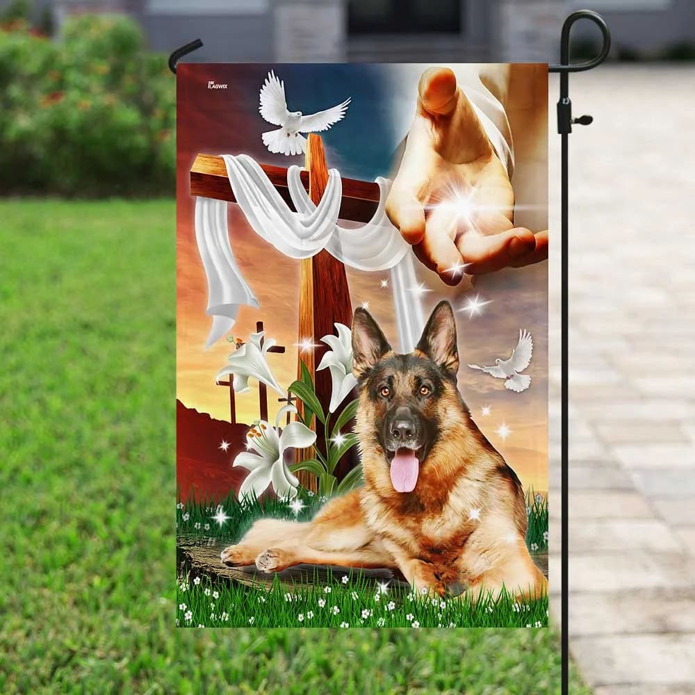 Jesus Is My Savior German Shepherd Is My Therapy House Flag - Christian Garden Flags - Christian Flag - Religious Flags