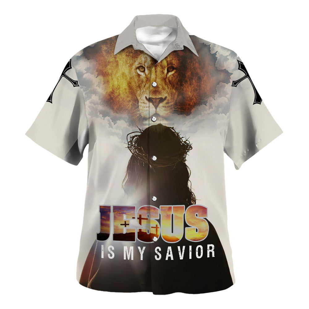 Jesus Is My Savior Hawaiian Shirt - Jesus And The King Lion Hawaiian Shirts For Men - Christian Hawaiian Shirt
