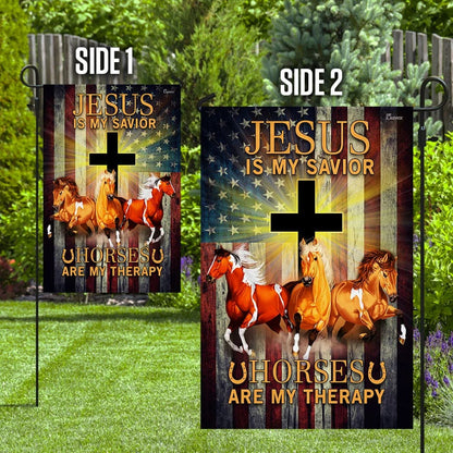 Jesus Is My Savior Horses Are My Therapy House Flags - Christian Garden Flags - Outdoor Christian Flag