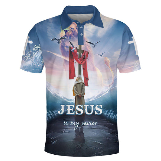 Jesus Is My Savior Lion And Cross Polo Shirt - Christian Shirts & Shorts