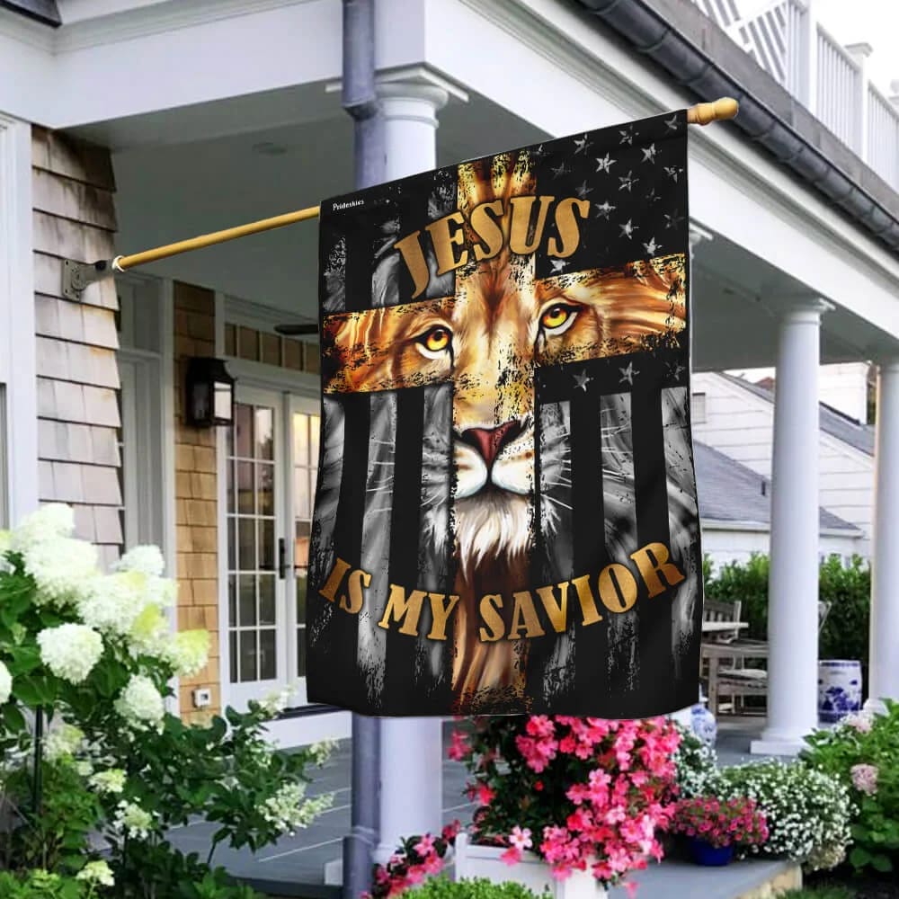 Jesus Is My Savior Lion Christian Cross House Flag - Christian Garden Flags - Christian Flag - Religious Flags