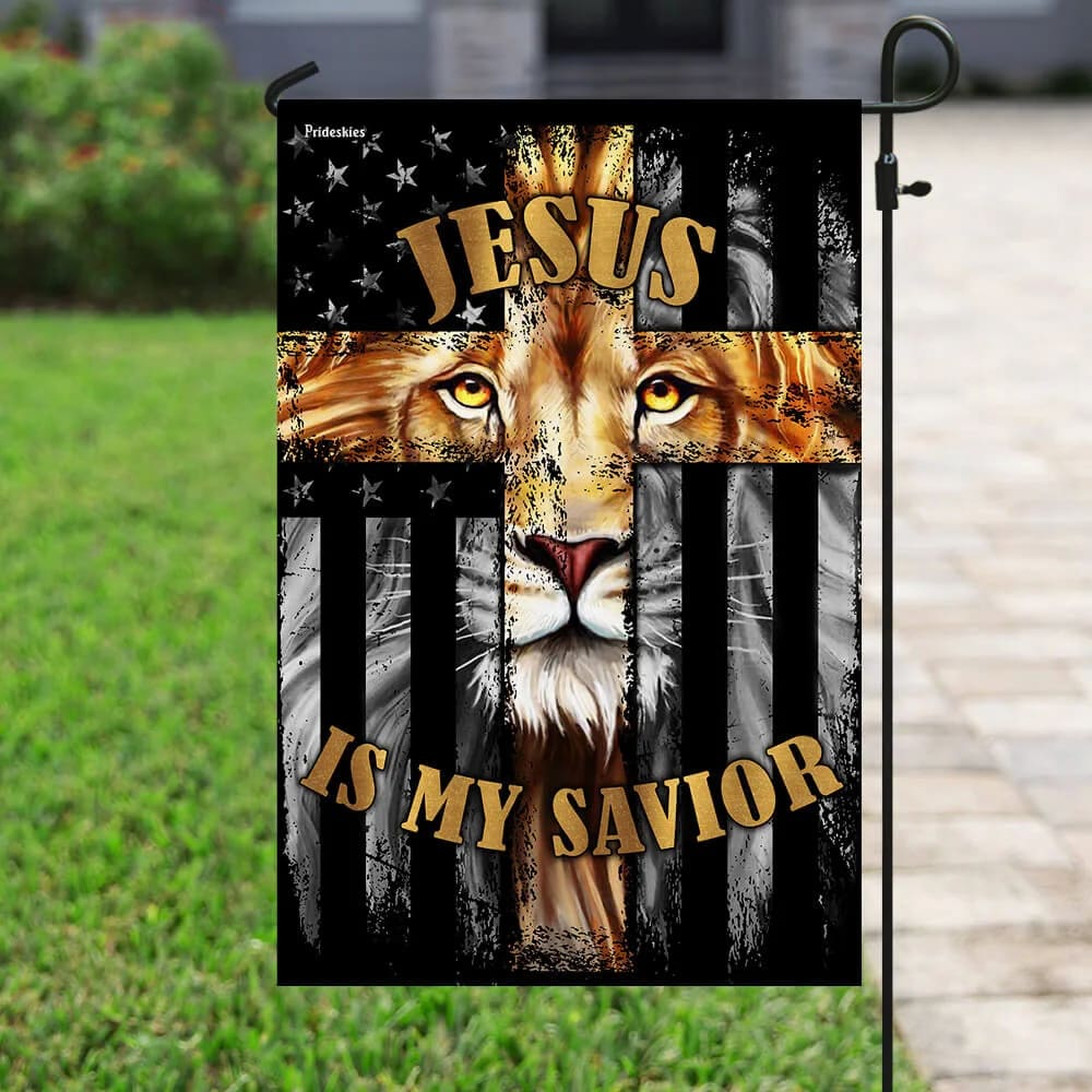 Jesus Is My Savior Lion Christian Cross House Flag - Christian Garden Flags - Christian Flag - Religious Flags