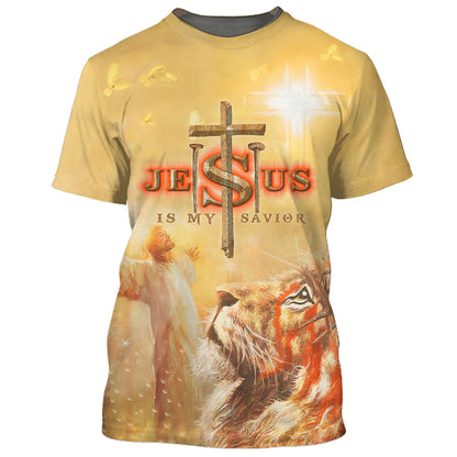 Jesus Is My Savior Shirts - Jesus With His Arms Open Lion 3d Shirts - Christian T Shirts For Men And Women