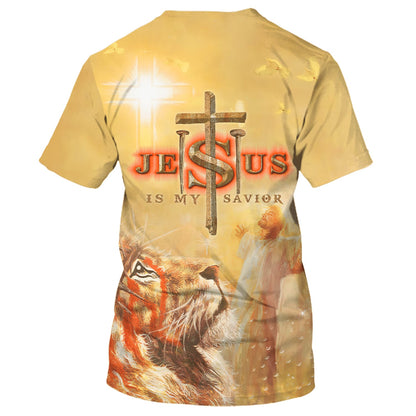 Jesus Is My Savior Shirts - Jesus With His Arms Open Lion 3d Shirts - Christian T Shirts For Men And Women