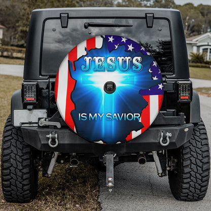 Jesus Is My Savior Spare Tire Cover - Crack Usa Flag Wheel Cover One Nation Under God Religious Gifts For God Believers