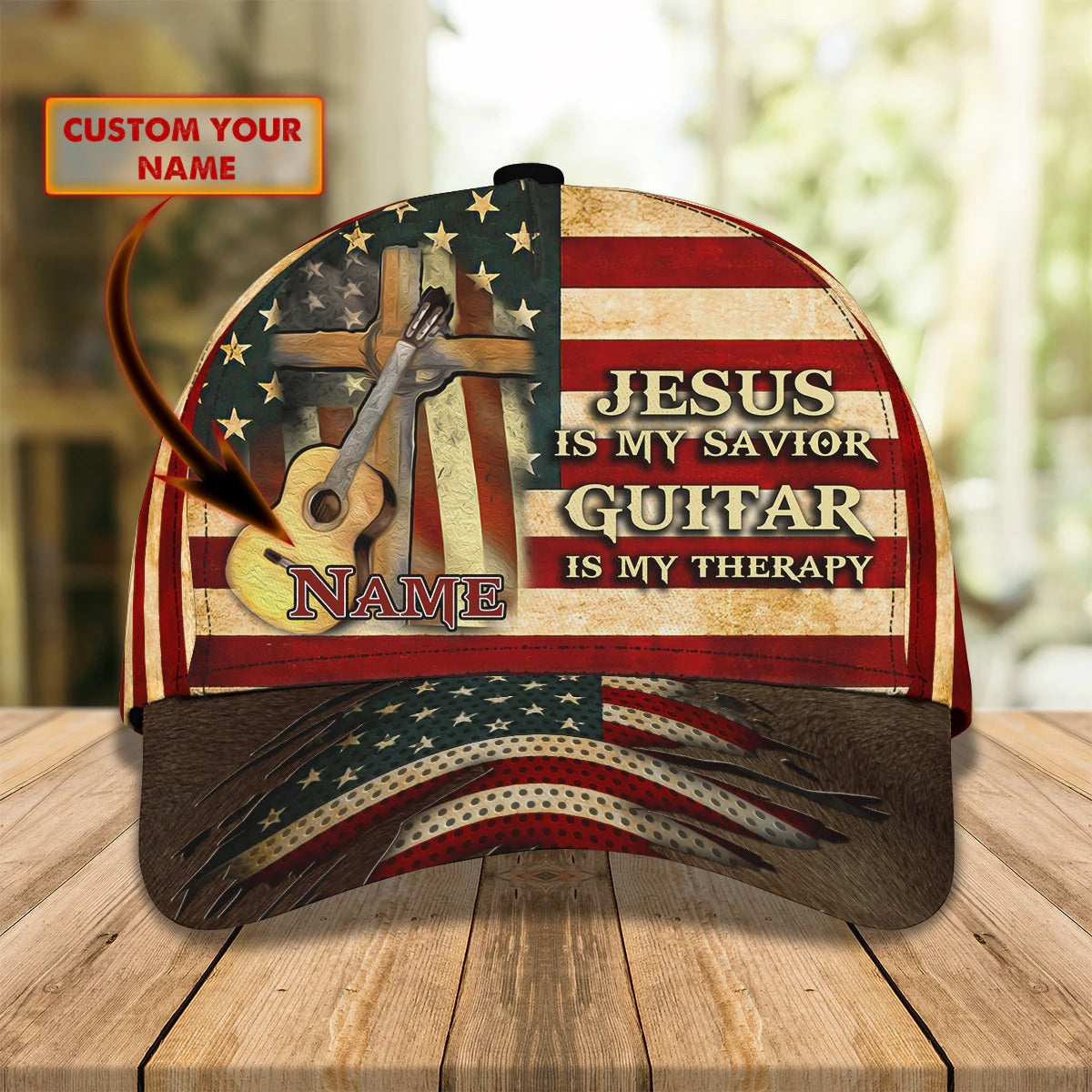 Jesus Is My Savivor Guitar Is My Therapy Personalized Name Cap For Guitar Man - Jesus Guitar Cap Hat