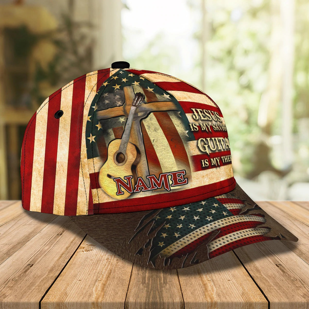 Jesus Is My Savivor Guitar Is My Therapy Personalized Name Cap For Guitar Man - Jesus Guitar Cap Hat