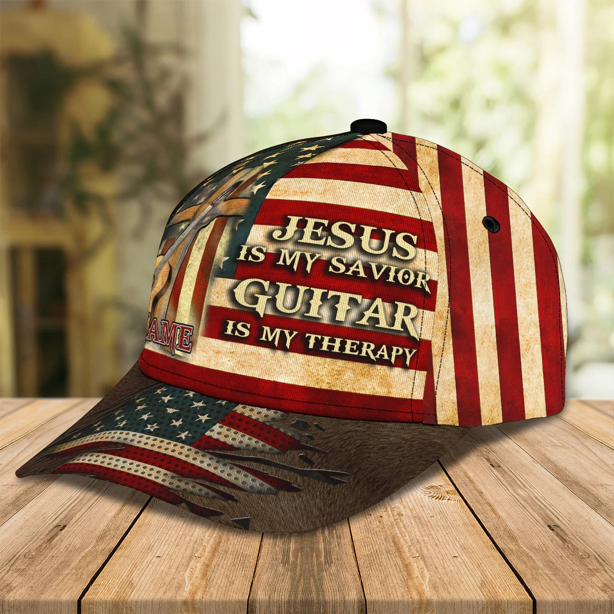 Jesus Is My Savivor Guitar Is My Therapy Personalized Name Cap For Guitar Man - Jesus Guitar Cap Hat