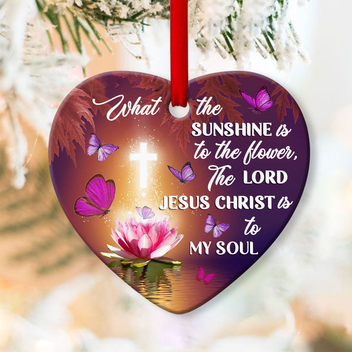 Jesus Is My Soul - Beautiful Lotus And Butterfly Ceramic Heart Ornament- Christian Hanging Gift