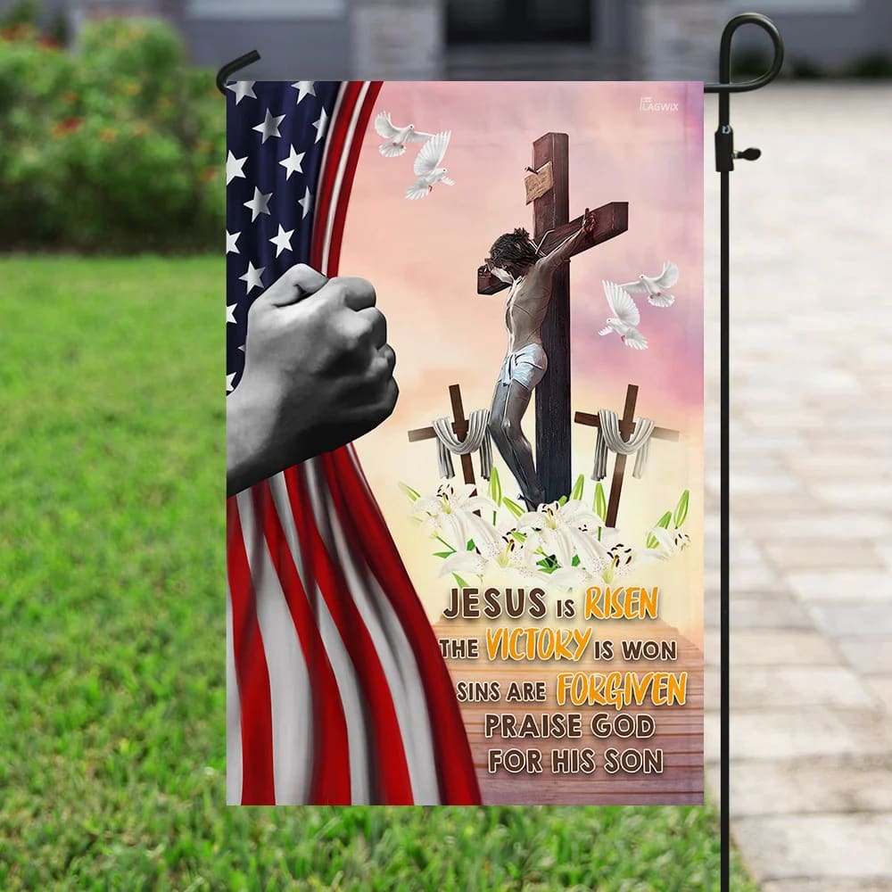 Jesus Is Risen Christian Easter Day House Flag - Christian Garden Flags - Christian Flag - Religious Flags