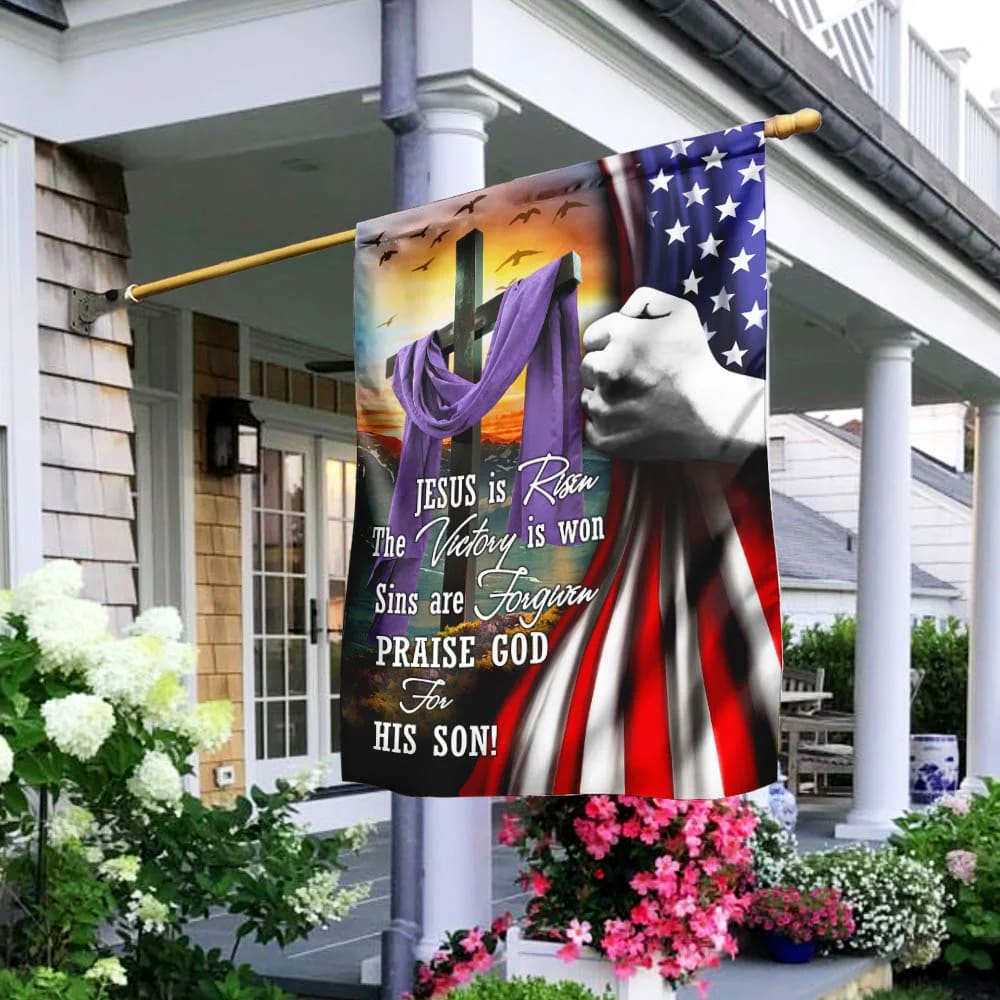 Jesus Is Risen Easter Christian Cross House Flags - Christian Garden Flags - Outdoor Christian Flag