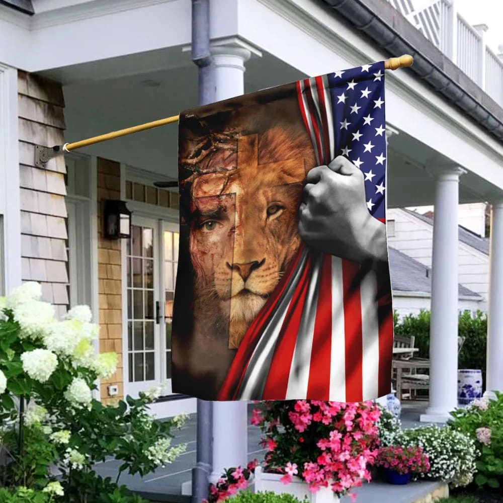 Jesus Is Risen Lion American US House Flag - Christian Garden Flags - Christian Flag - Religious Flags