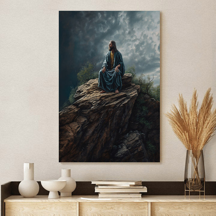 Jesus Is Sitting Astride A Cliff Outside - Canvas Picture - Jesus Christ Canvas - Christian Wall Art