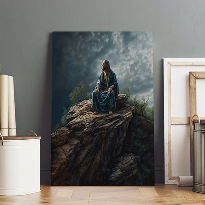 Jesus Is Sitting Astride A Cliff Outside - Canvas Picture - Jesus Christ Canvas - Christian Wall Art
