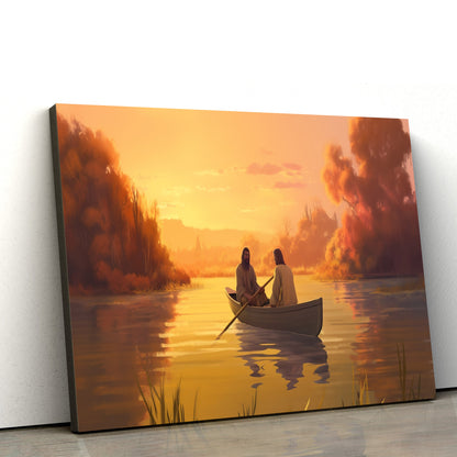 Jesus Is Sitting In A Rowboat On The Lake With His Brother Next To Him - Canvas Picture - Jesus Christ Canvas - Christian Wall Art