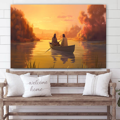 Jesus Is Sitting In A Rowboat On The Lake With His Brother Next To Him - Canvas Picture - Jesus Christ Canvas - Christian Wall Art