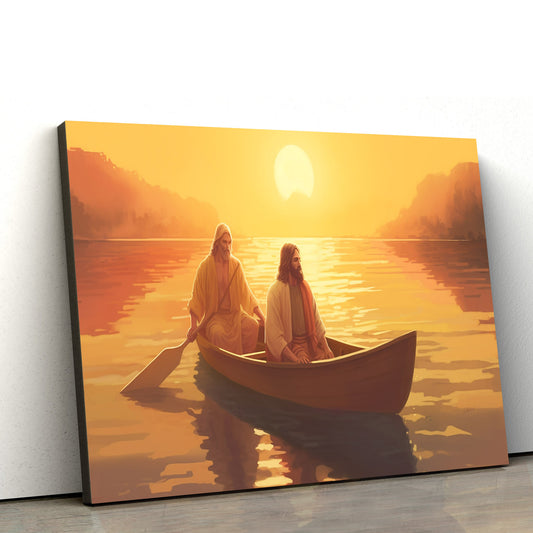 Jesus Is Sitting In A Rowboat On The Lake With His Brother Next To Him 1 - Canvas Picture - Jesus Christ Canvas - Christian Wall Art