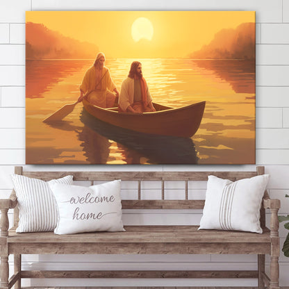 Jesus Is Sitting In A Rowboat On The Lake With His Brother Next To Him 1 - Canvas Picture - Jesus Christ Canvas - Christian Wall Art