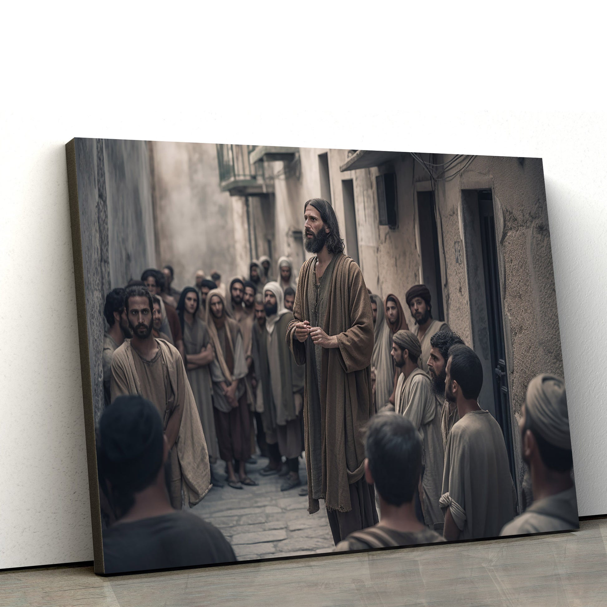 Jesus Is Talking To The Crowd Of People 1 - Canvas Picture - Jesus Christ Canvas - Christian Wall Art