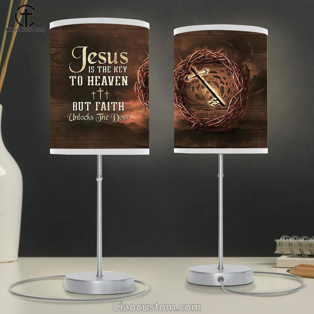Jesus Is The Key To Heaven Special Key Thorn Crown Three Crosses Table Lamp Art - Christian Lamp Art Decor - Bible Verse Table Lamp