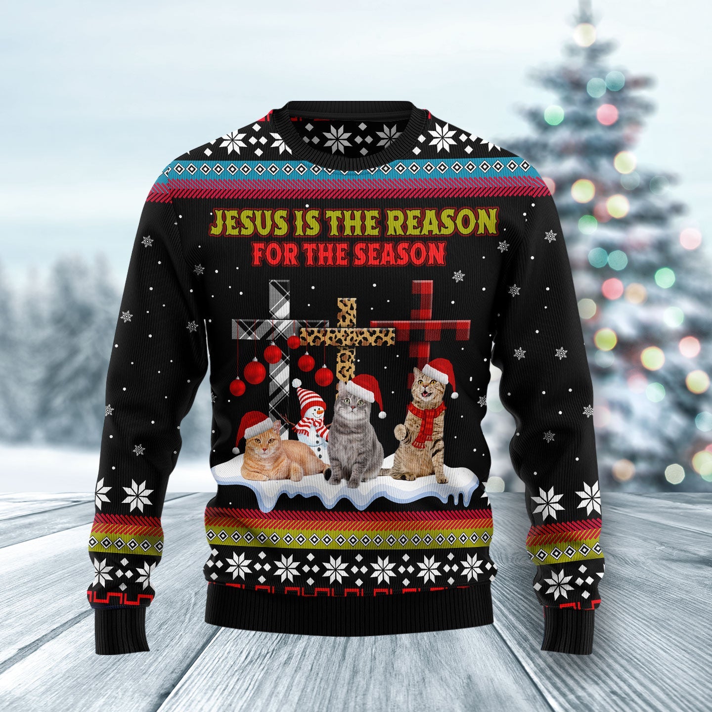 Jesus Is The Reason For The Season Cat Ugly Christmas Sweater  - Christmas Gift For Friends - Jesus Christ Sweater - Christian Shirts Gifts Idea