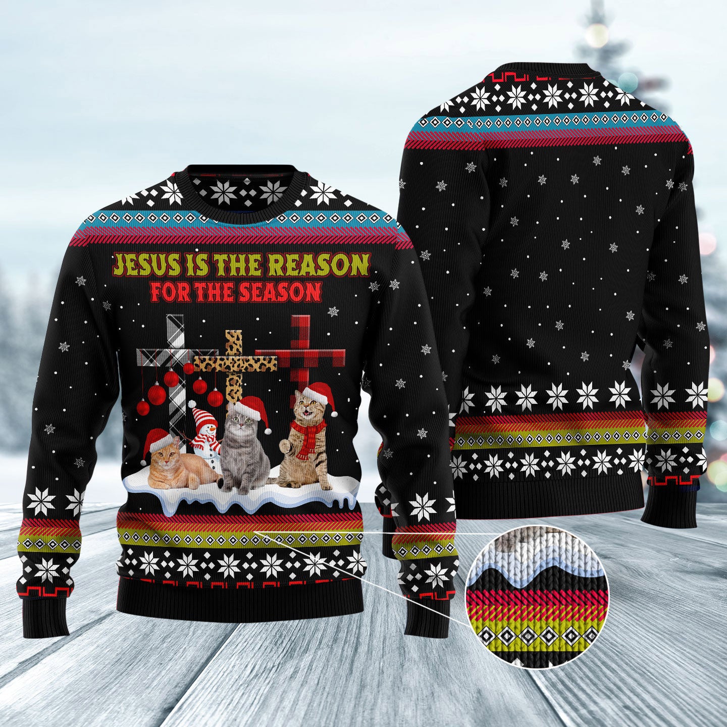 Jesus Is The Reason For The Season Cat Ugly Christmas Sweater  - Christmas Gift For Friends - Jesus Christ Sweater - Christian Shirts Gifts Idea