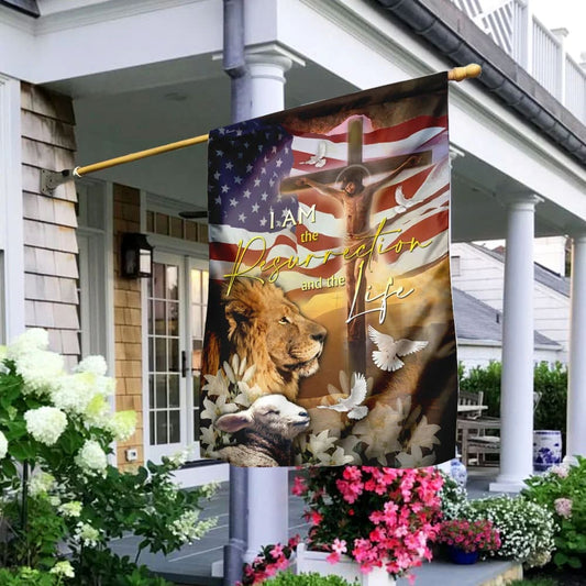 Jesus Is The Resurrection And The Life Lion And Lamb House Flag - Christian Garden Flags - Christian Flag - Religious Flags