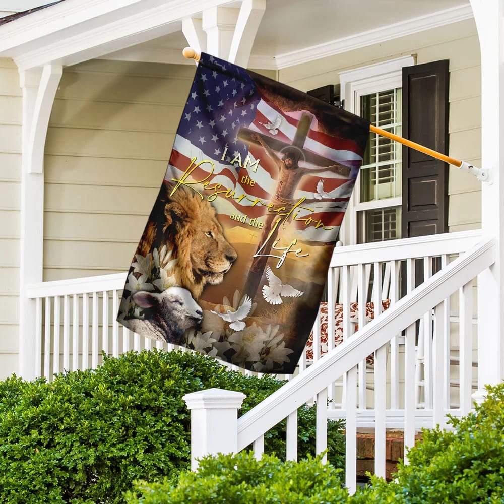 Jesus Is The Resurrection And The Life Lion And Lamb House Flag - Christian Garden Flags - Christian Flag - Religious Flags