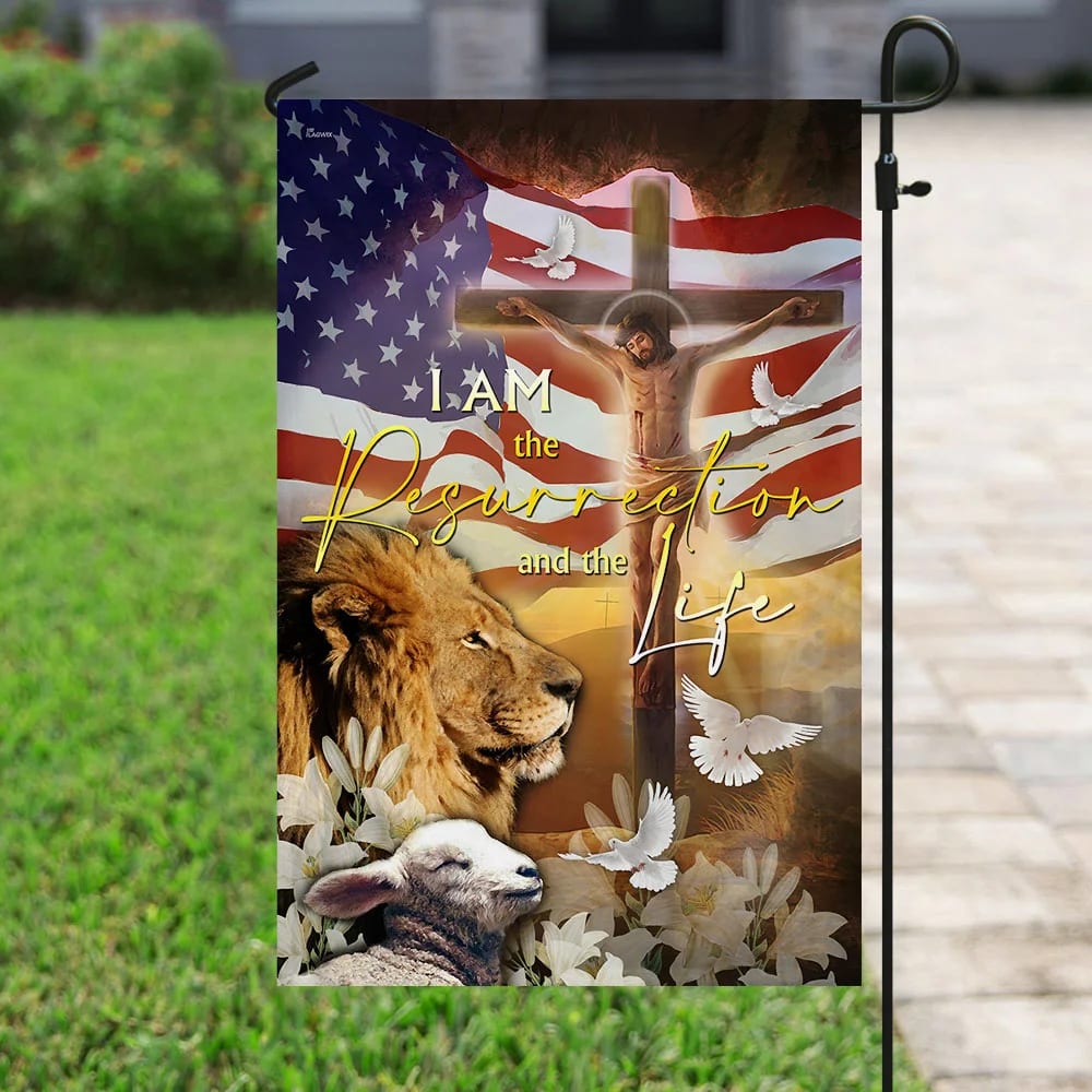 Jesus Is The Resurrection And The Life Lion And Lamb House Flag - Christian Garden Flags - Christian Flag - Religious Flags