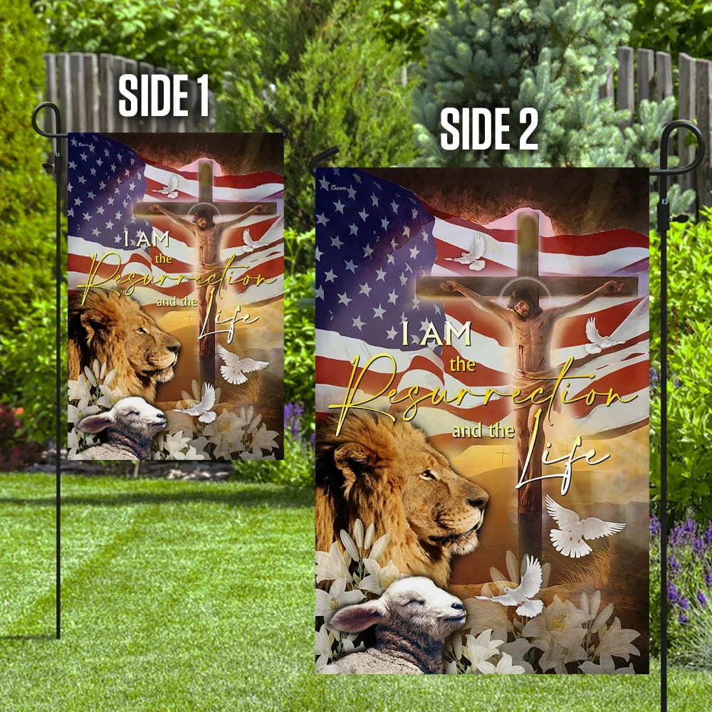 Jesus Is The Resurrection And The Life Lion And Lamb House Flag - Christian Garden Flags - Christian Flag - Religious Flags