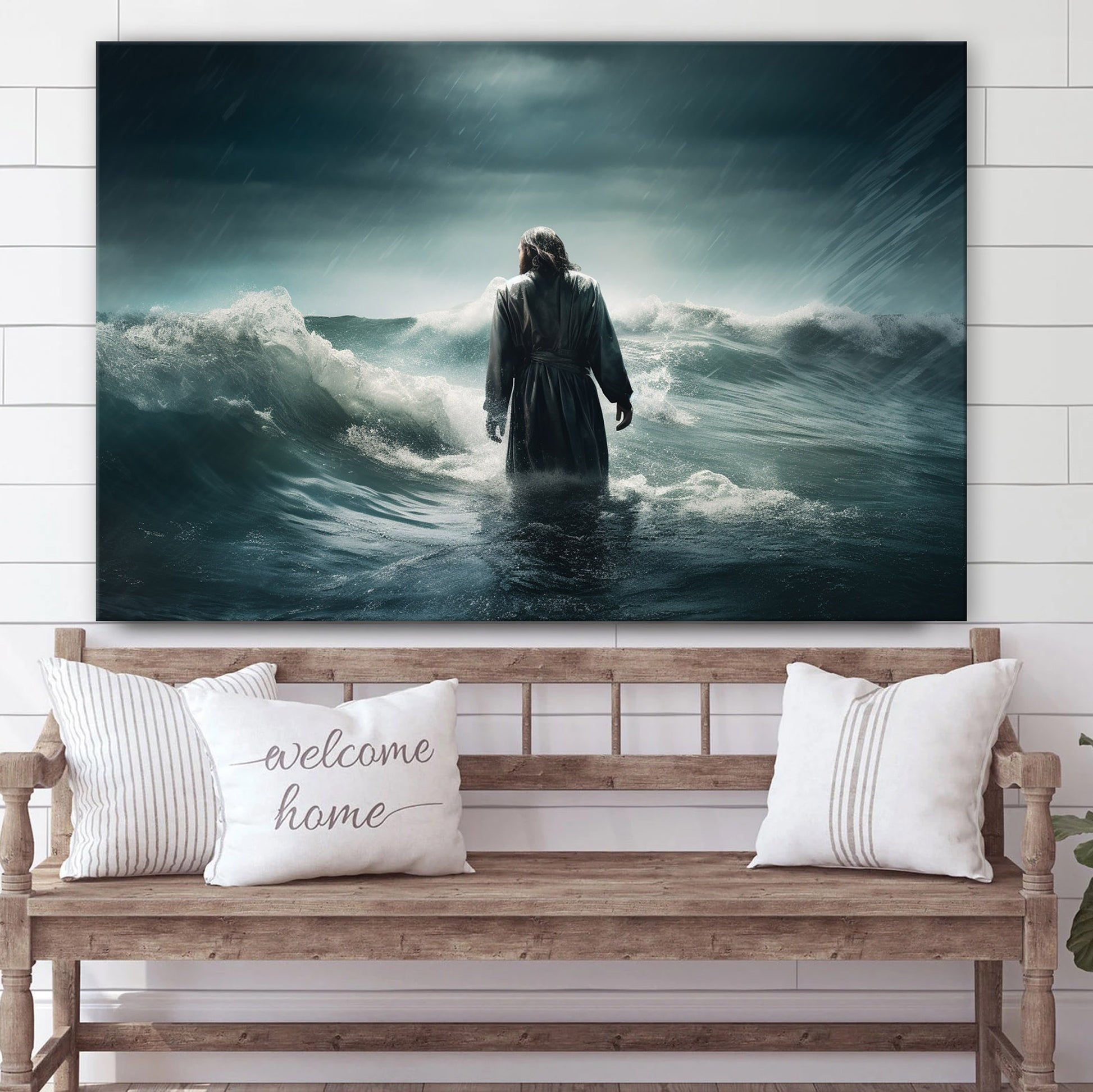 Jesus Is Walking In The Ocean Waves - Canvas Picture - Jesus Christ Canvas - Christian Wall Art