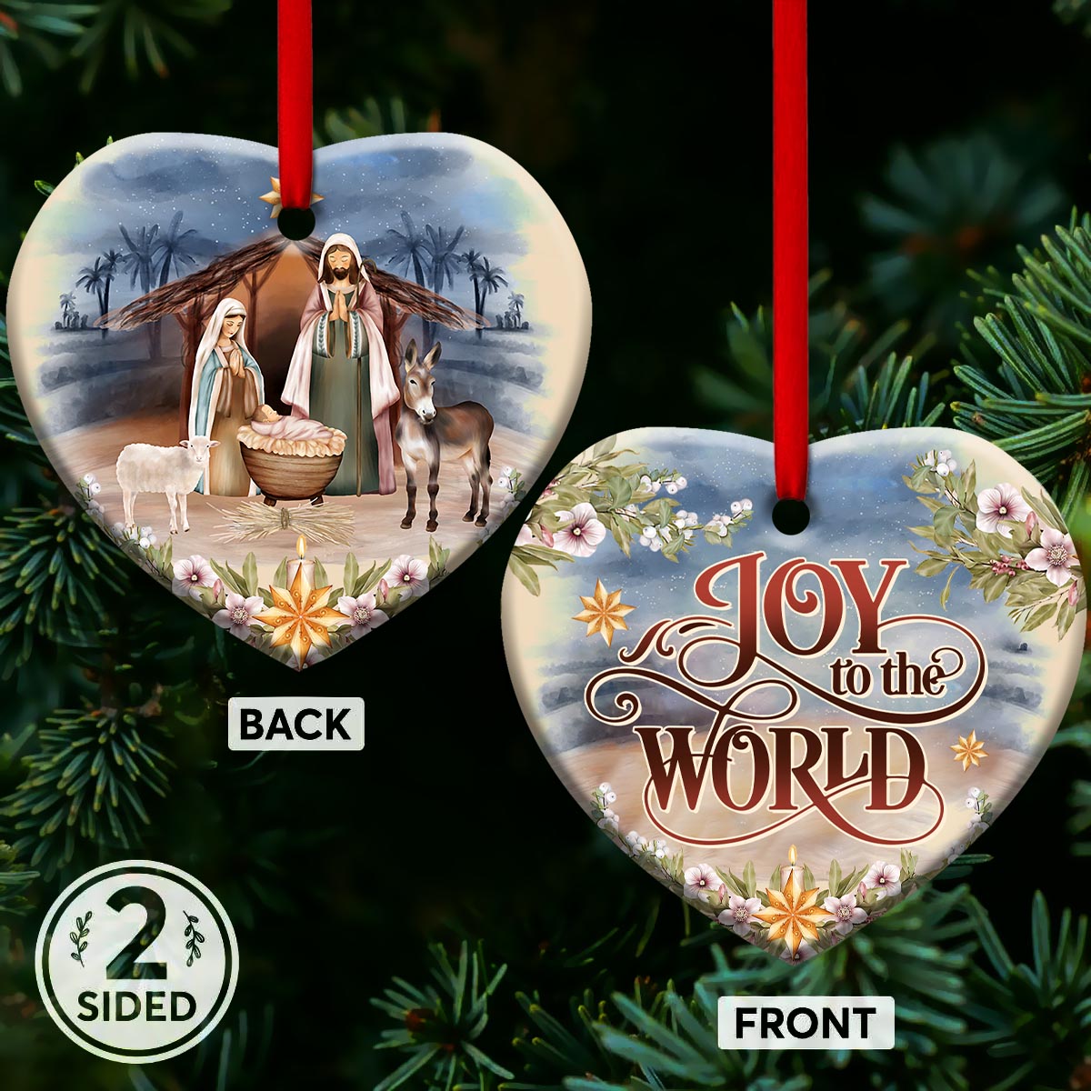 Jesus Joy To The World Heart Ceramic Ornament - Christmas Ornament - Christmas Gift