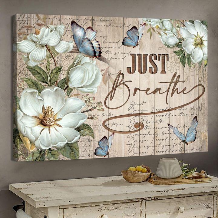 Jesus Just Breathe Butterfly Flower Canvas Wall Art - Christian Poster - Religious Wall Decor