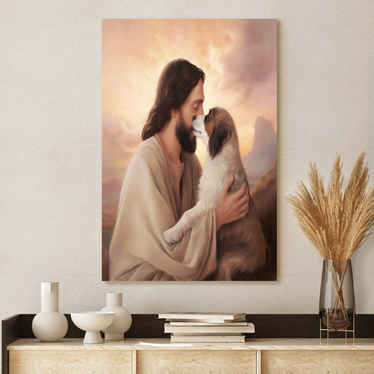 Jesus Kissing A Dog - Jesus Canvas Pictures - Christian Wall Art