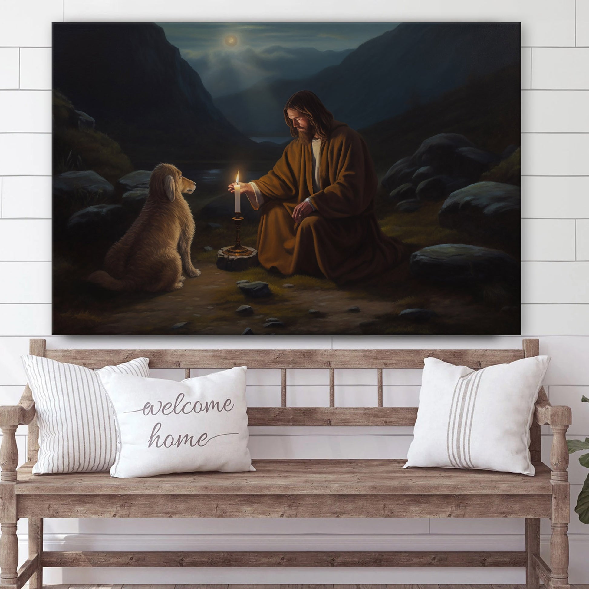 Jesus Kneeling Down With A Candlelight - Canvas Picture - Jesus Christ Canvas - Christian Wall Art