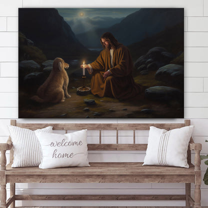Jesus Kneeling Down With A Candlelight - Canvas Picture - Jesus Christ Canvas - Christian Wall Art