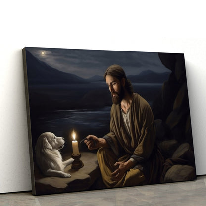 Jesus Kneeling Down With A Candlelight 1 - Canvas Picture - Jesus Christ Canvas - Christian Wall Art