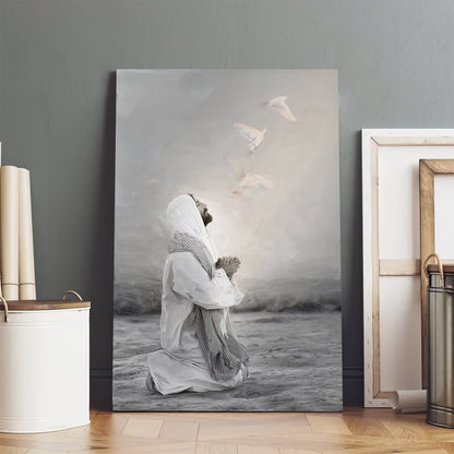 Jesus Kneeling In Prayer Canvas Pictures - Jesus Christ Art - Christian Canvas Wall Art