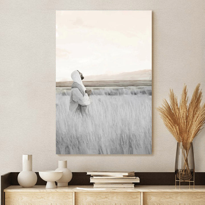 Jesus Kneeling In Prayer In A Field Canvas Pictures - Jesus Christ Art - Christian Canvas Wall Art