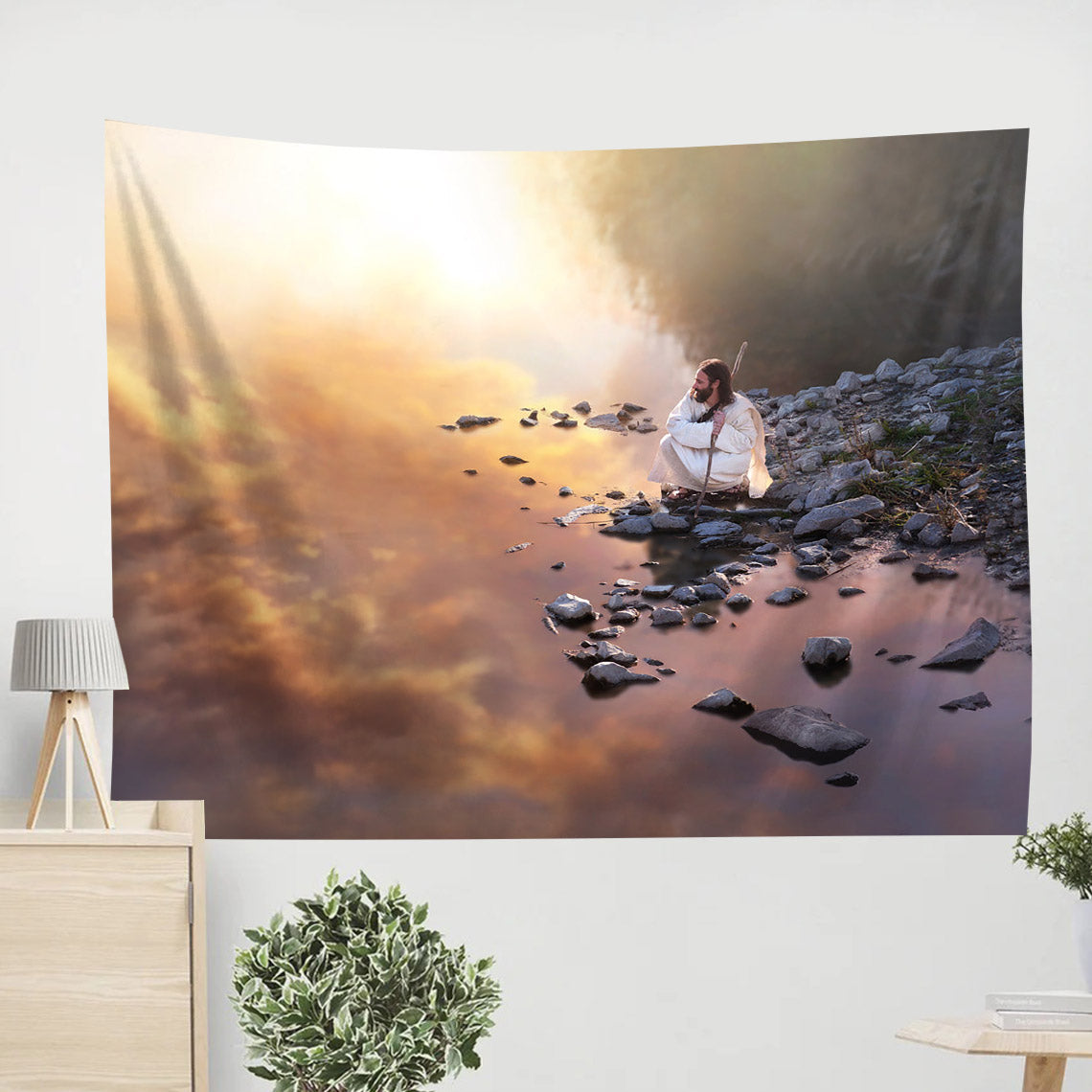 Jesus Kneeling Tapestry - Glorious Moments Tapestry - Jesus Pictures - Christian Wall Tapestry