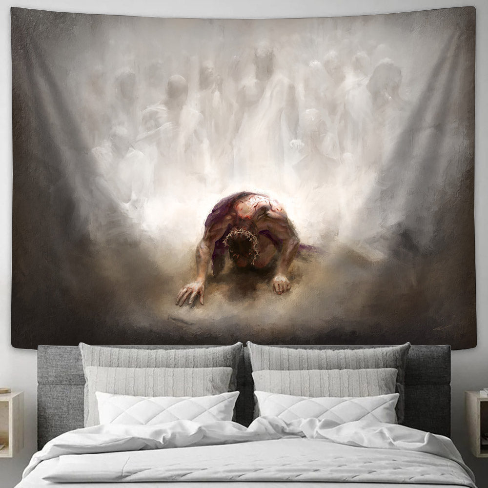 Jesus Kneeling With His Face To The Ground Tapestry - Advocate Tapestry - Christian Wall Tapestry