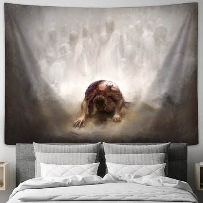 Jesus Kneeling With His Face To The Ground Tapestry - Advocate Tapestry - Christian Wall Tapestry
